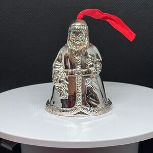 Vintage Lillian Vernon Christmas Santa Ornament Silver Plated Bell 2.5"